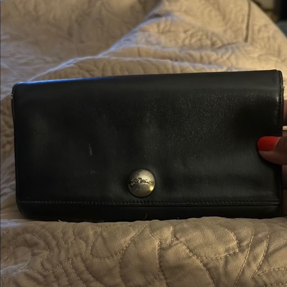 Longchamp Black Italian Leather continental Wallet